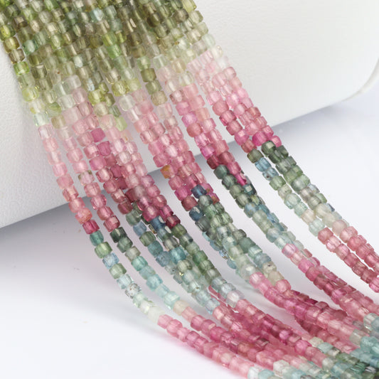Watermelon Tourmaline 2mm Faceted Cubes