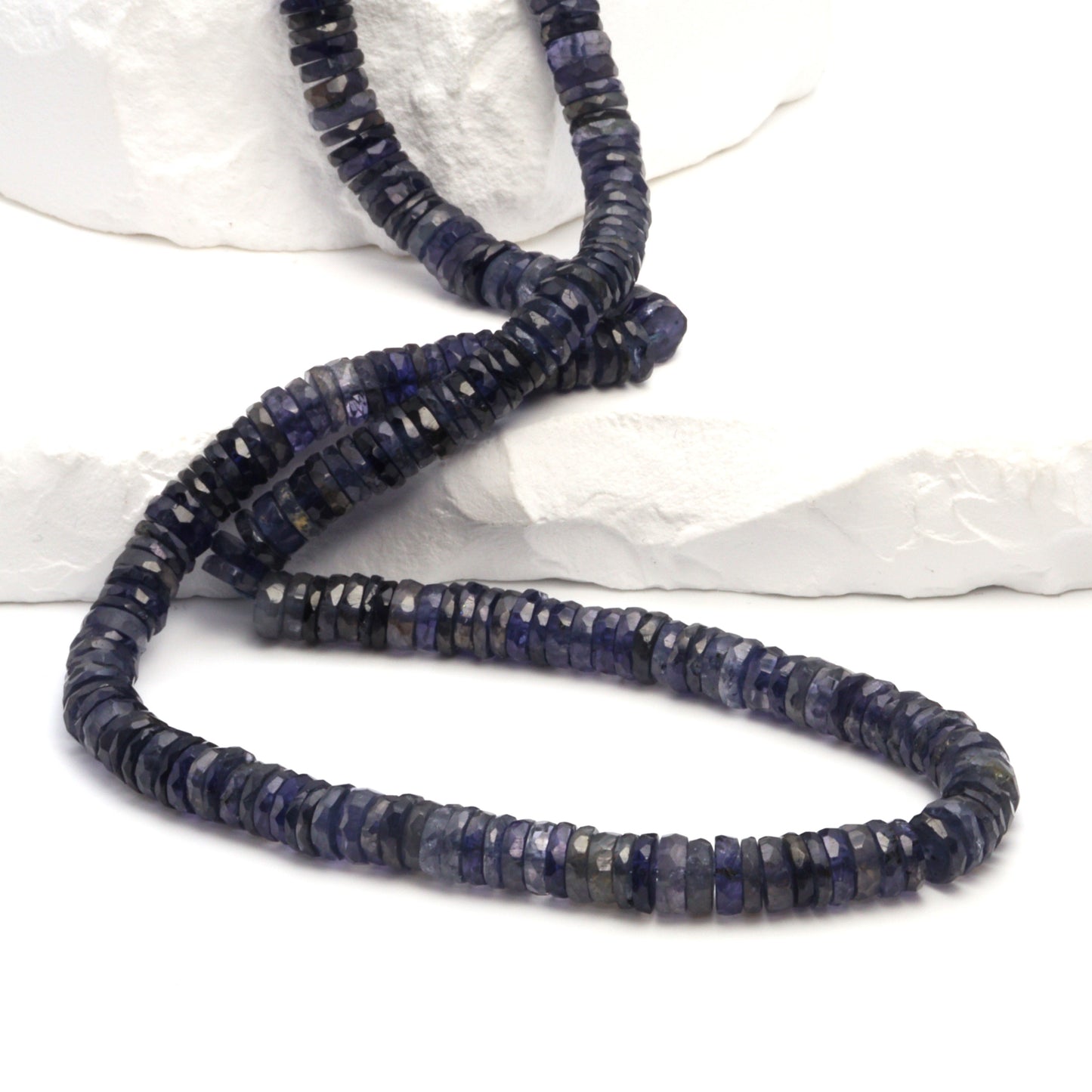 Blue Iolite 6mm Faceted Tires Bead Strand