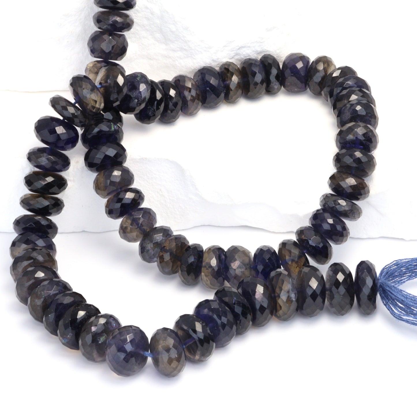 Blue Iolite 9mm Faceted Rondelles Bead Strand