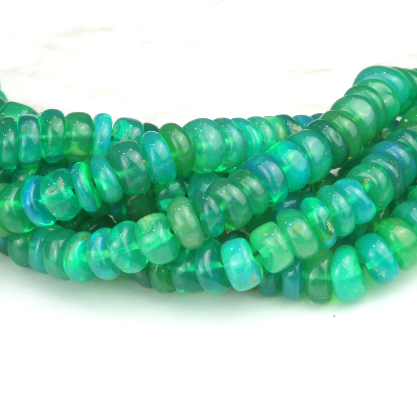 Green Ethiopian Opal 4mm Smooth Rondelles Bead Strand