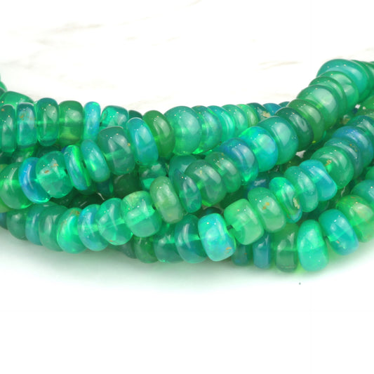 Green Ethiopian Opal 4mm Smooth Rondelles Bead Strand
