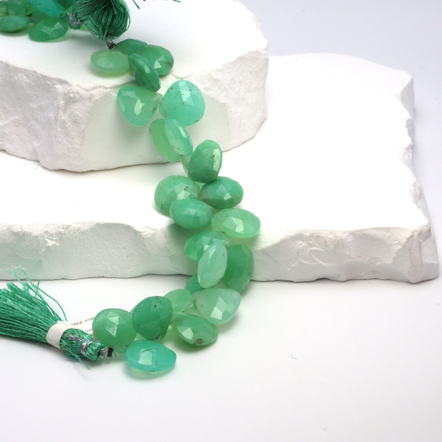 Apple Green Chrysoprase 13mm Faceted Heart Shaped Briolettes Bead Strand