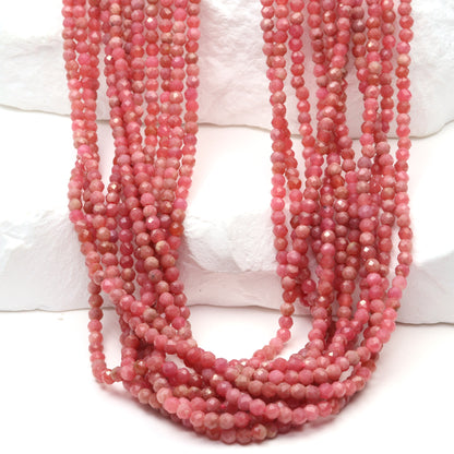 Pink Rhodochrosite 2mm Faceted Rounds Bead Strand