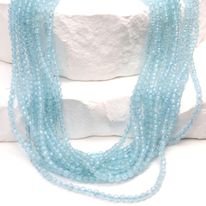 Blue Milky Aquamarine 2.5mm Faceted Rounds Bead Strand