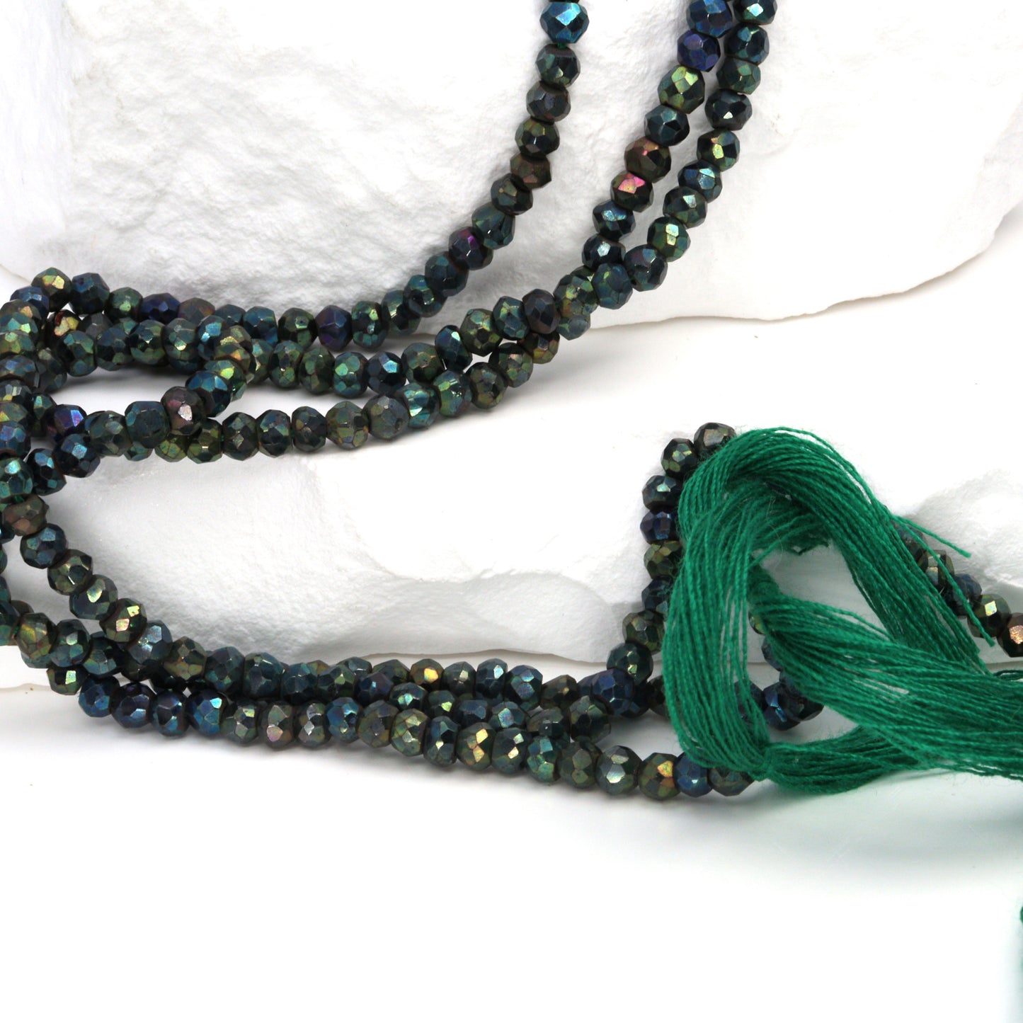 Green Coated Black Spinel 3mm Faceted Rondelles