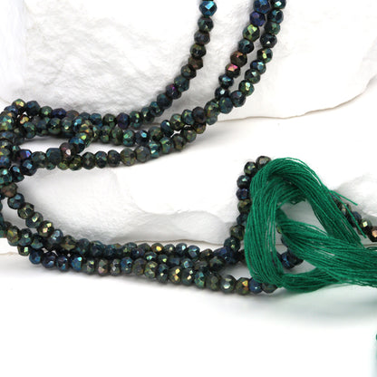 Green Coated Black Spinel 3mm Faceted Rondelles