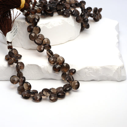 Brown Smoky Quartz 8mm Faceted Heart Shaped Briolettes Bead Strand