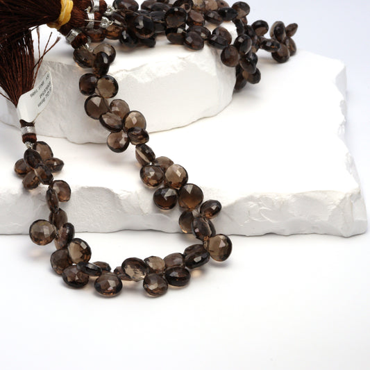 Brown Smoky Quartz 8mm Faceted Heart Shaped Briolettes Bead Strand