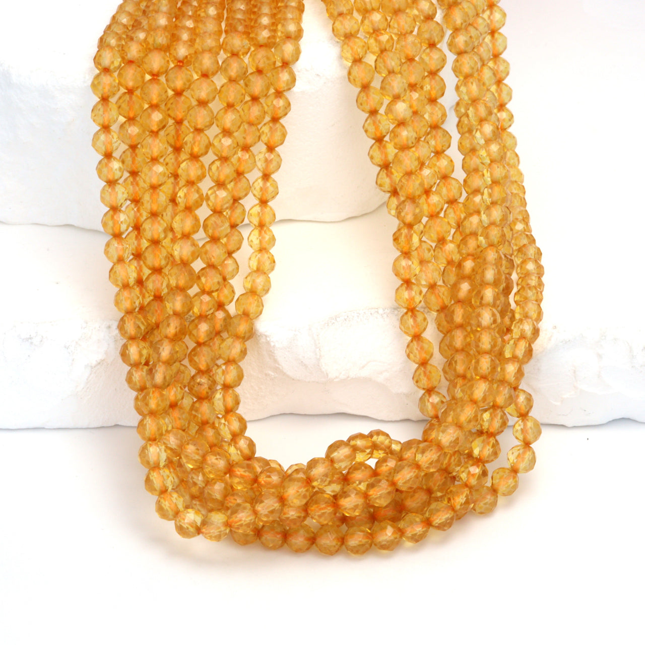 Yellow Citrine 4mm Faceted Rounds Bead Strand