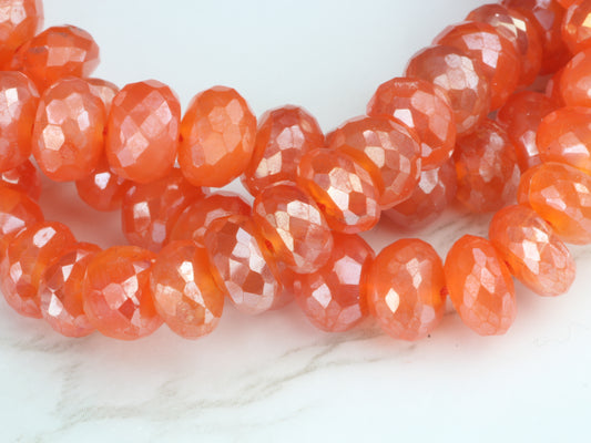 Coated Orange Carnelian 7mm Faceted Rondelles