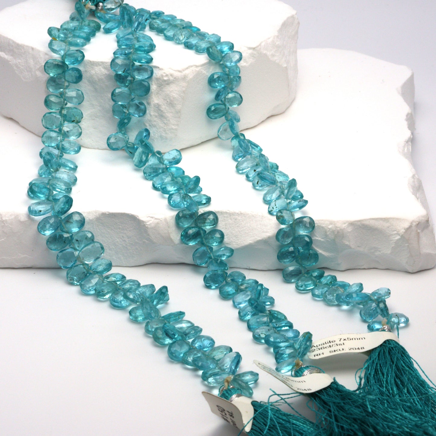 Sea Blue Apatite 7x5mm Faceted Pear Shaped Briolettes Bead Strand