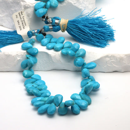 Natural Blue Turquoise 9x6mm Faceted Pear Shaped Briolettes