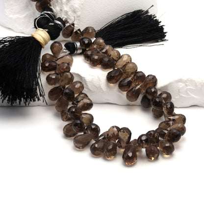Brown Smoky Quartz 10x6mm Faceted Teardrop Briolettes Bead Strand