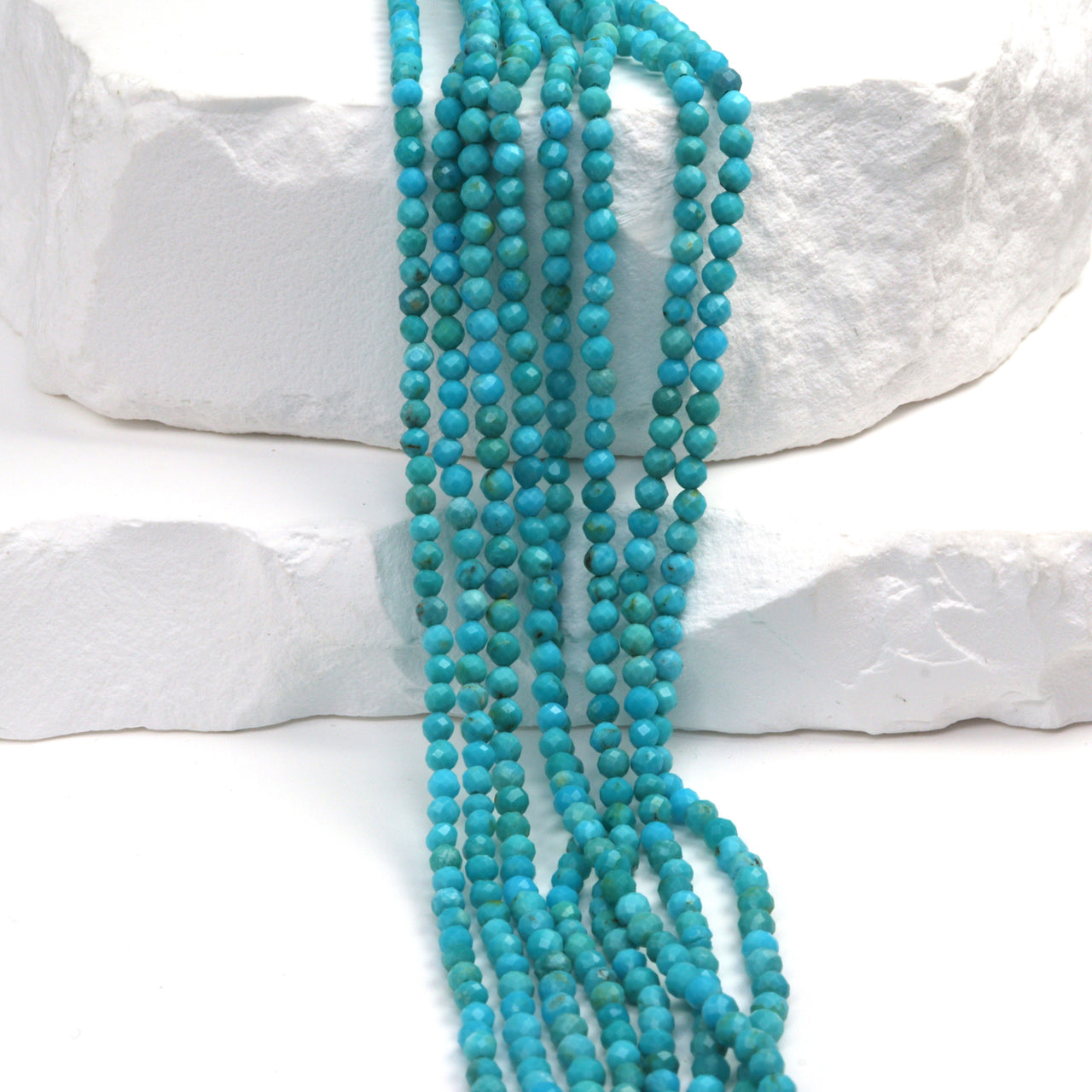 AA Natural Blue Turquoise 2.5mm Faceted Rounds Bead Strand