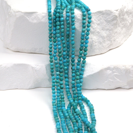 AA Natural Blue Turquoise 2.5mm Faceted Rounds Bead Strand