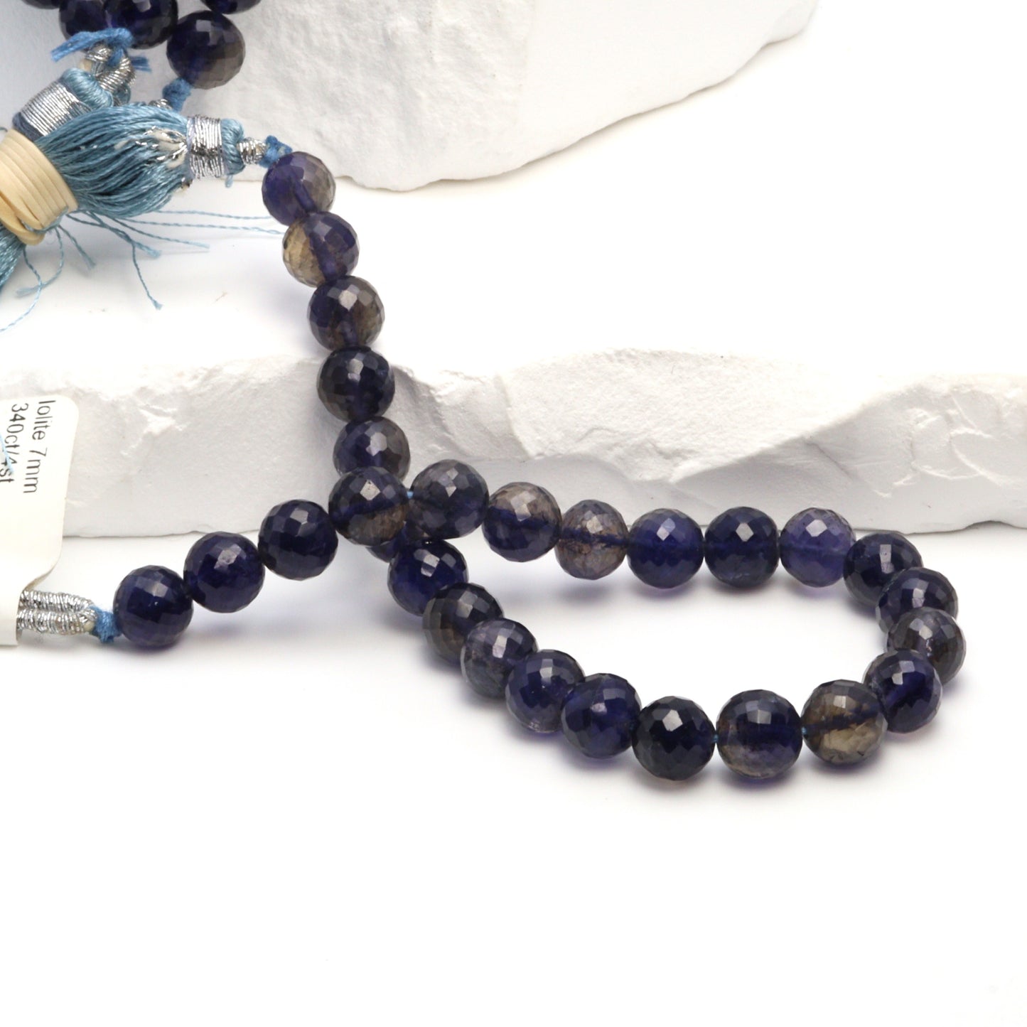 Blue Iolite 7mm Faceted Rounds Bead Strand