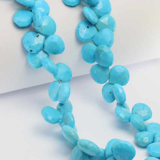 Natural Blue Turquoise 9mm Faceted Heart Shaped Briolettes