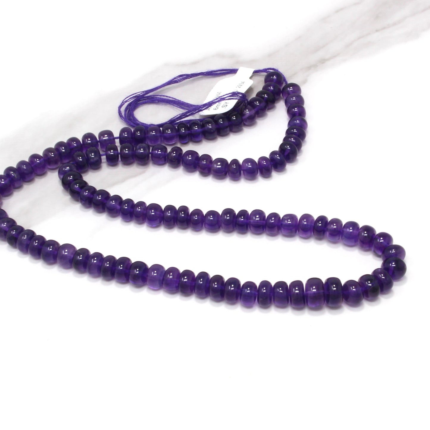 Purple Amethyst 6mm Smooth Rondelles Bead Strand