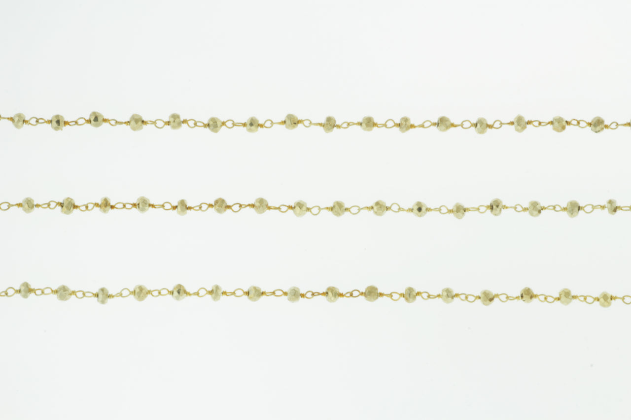 Gold Plated Pyrite 4mm Faceted Rondelles Rosary Chain Sterling Silver with Gold Plating Wire Wrap Chain by the Foot