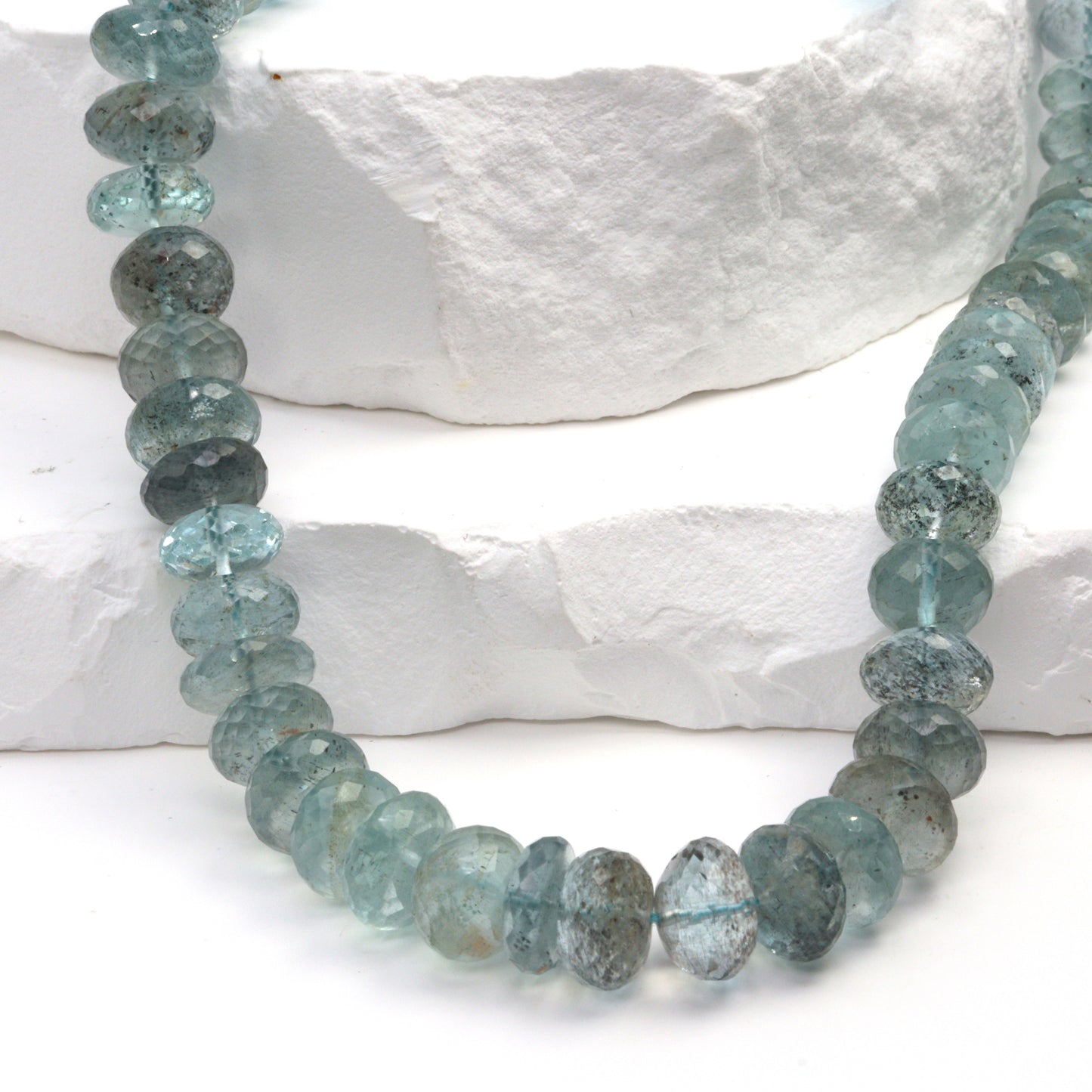 Blue Moss Aquamarine 9mm Faceted Rondelles