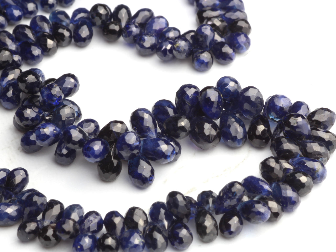 Navy Blue Sapphire 5x3mm - 6x4mm Faceted Teardrop Briolettes Bead Strand