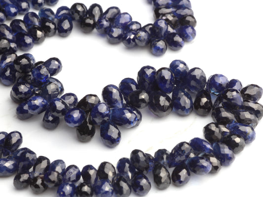 Navy Blue Sapphire 5x3mm - 6x4mm Faceted Teardrop Briolettes Bead Strand