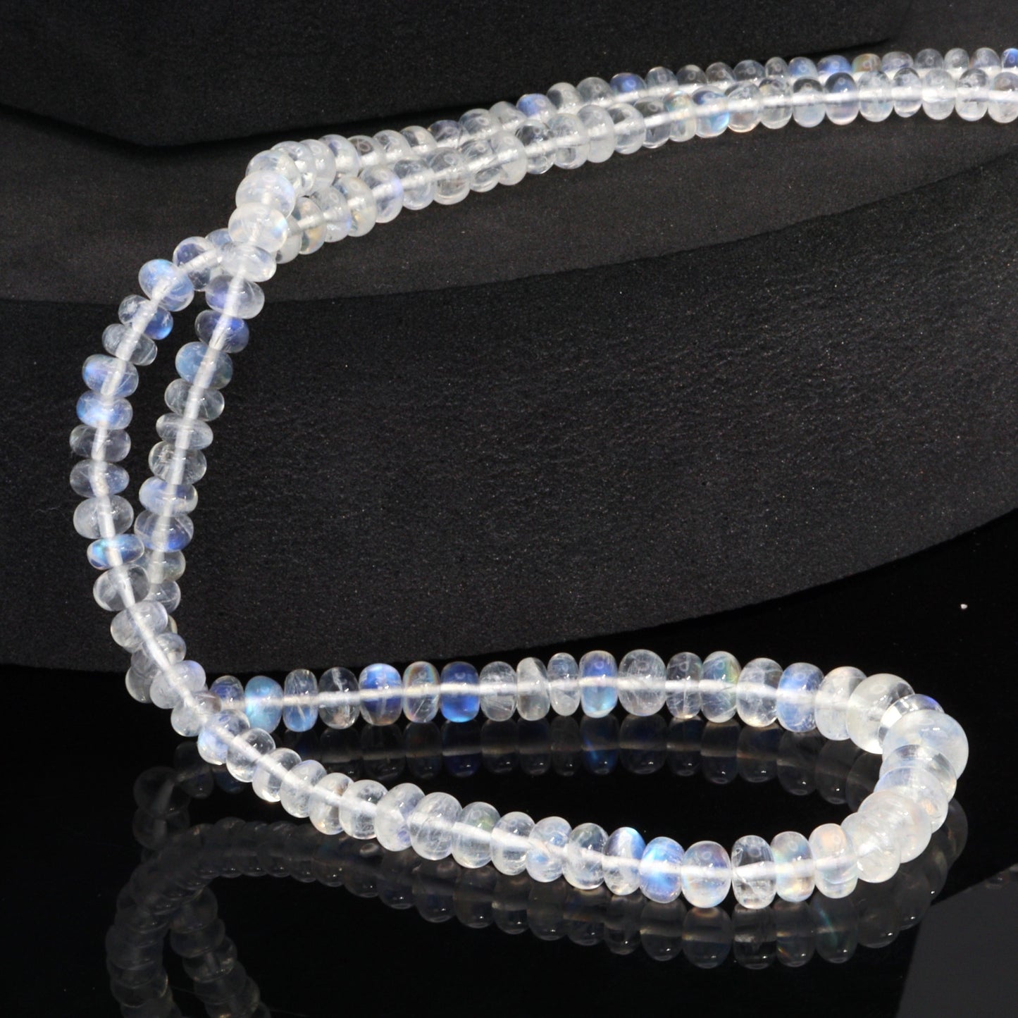 AA Blue Rainbow Moonstone 4mm - 6mm Smooth Rondelles Bead Strand