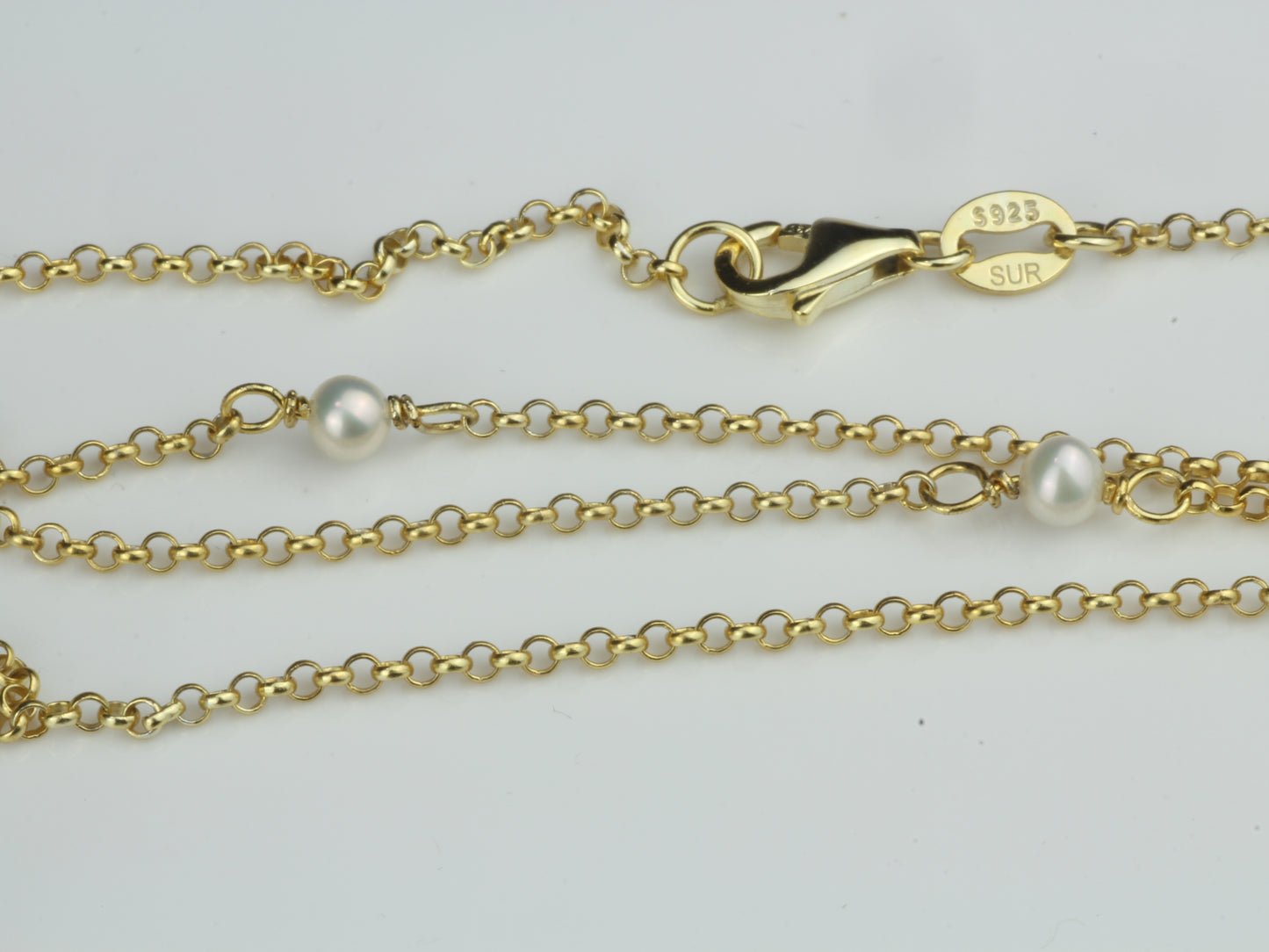By the Yard Station Necklace with Floating Pearl Sterling Silver with Gold Plating 18 inch