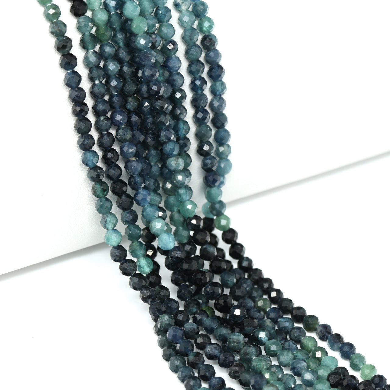 Ombre Blue Tourmaline 3.5mm Faceted Rounds Bead Strand
