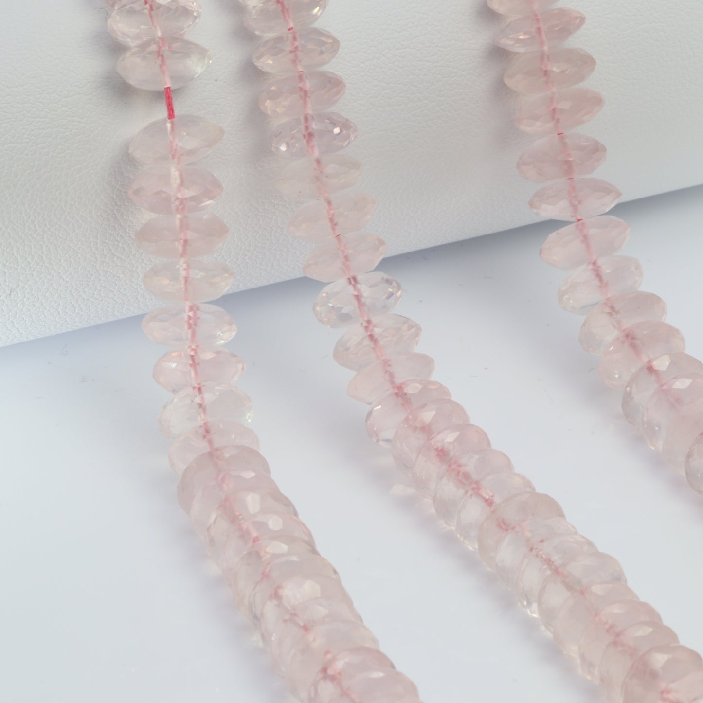 Pink Rose Quartz 8mm German Cut Faceted Rondelles Bead Strand