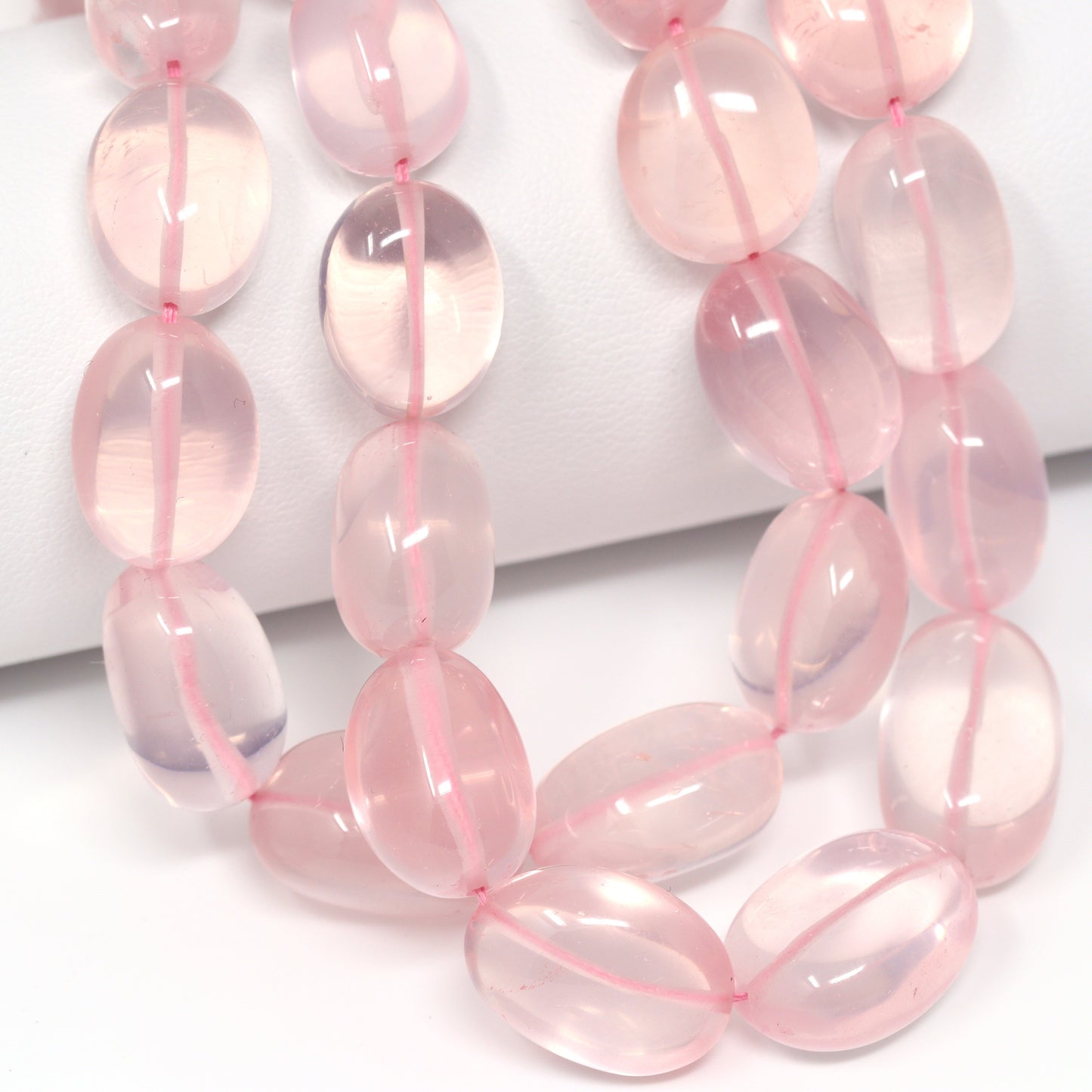Pink Rose Quartz 12x9mm – 18x12mm Smooth Ovals Bead Strand