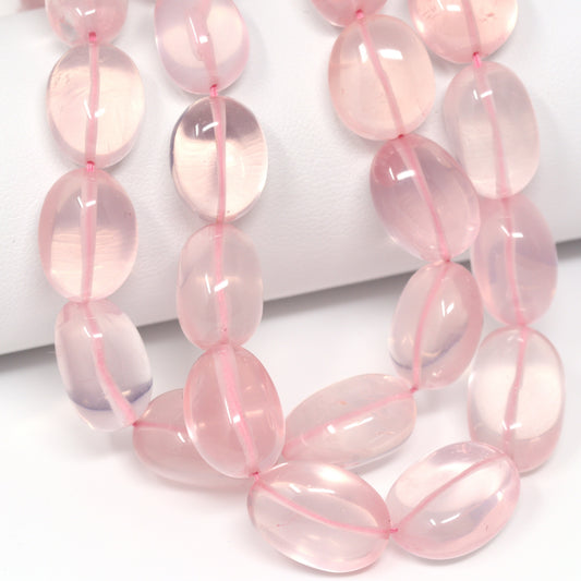 Pink Rose Quartz 12x9mm – 18x12mm Smooth Ovals Bead Strand