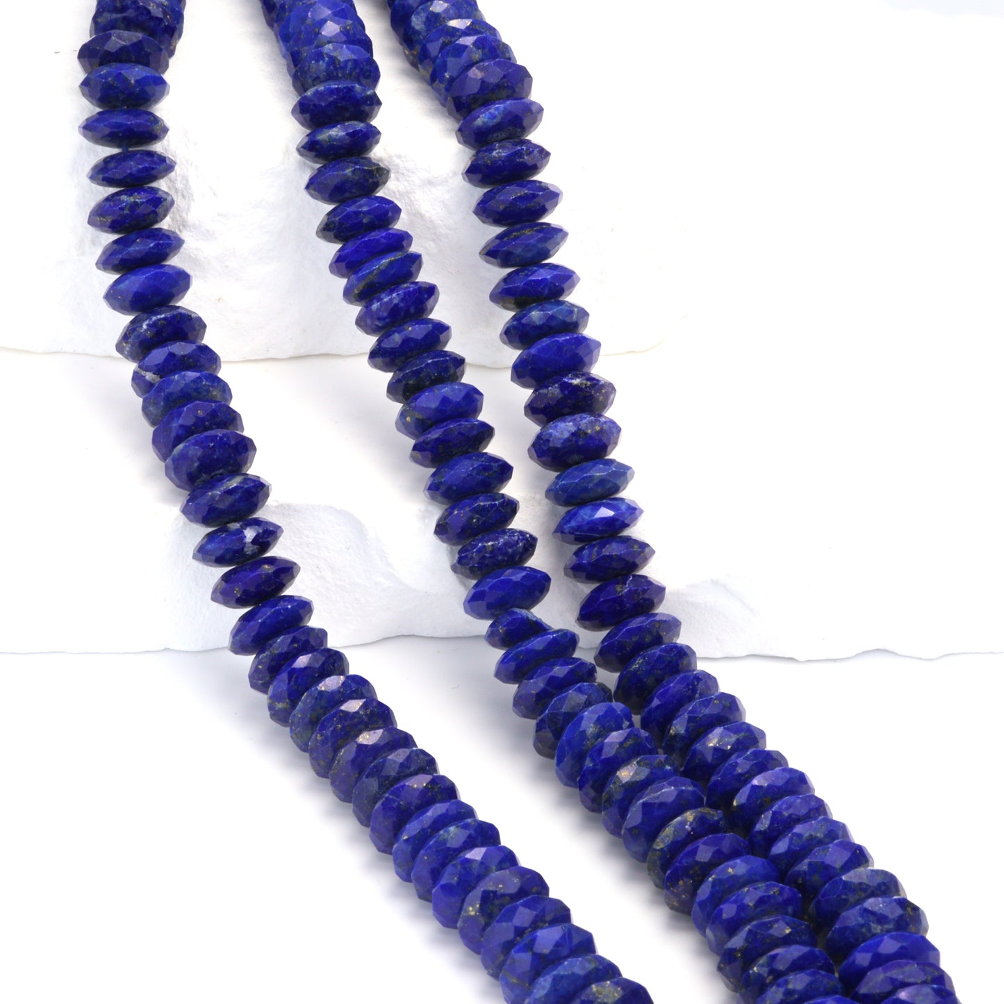Royal Blue Lapis Lazuli 10mm German Cut Faceted Rondelles Bead Strand