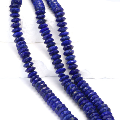 Royal Blue Lapis Lazuli 10mm German Cut Faceted Rondelles Bead Strand