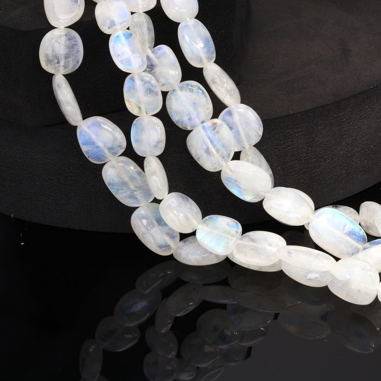 Blue Rainbow Moonstone 9x7mm - 12x10mm Smooth Nuggets Bead Strand