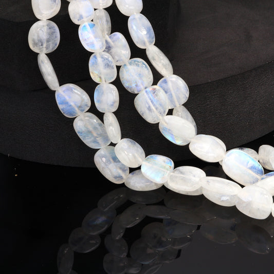 Blue Rainbow Moonstone 9x7mm - 12x10mm Smooth Nuggets Bead Strand