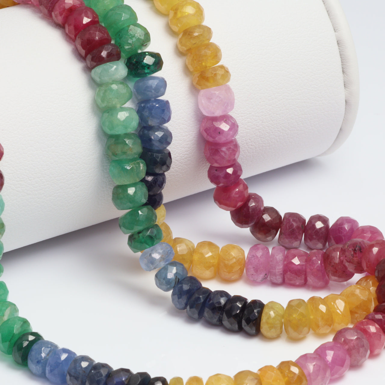 Rainbow Multi Ruby, Emerald, and Sapphire 6mm Faceted Rondelles