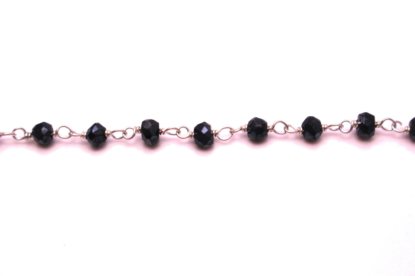 Coated Black Spinel 3mm Faceted Rondelles Rosary Chain Sterling Silver Wire Wrap Chain by the Foot