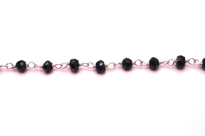 Coated Black Spinel 3mm Faceted Rondelles Rosary Chain Sterling Silver Wire Wrap Chain by the Foot