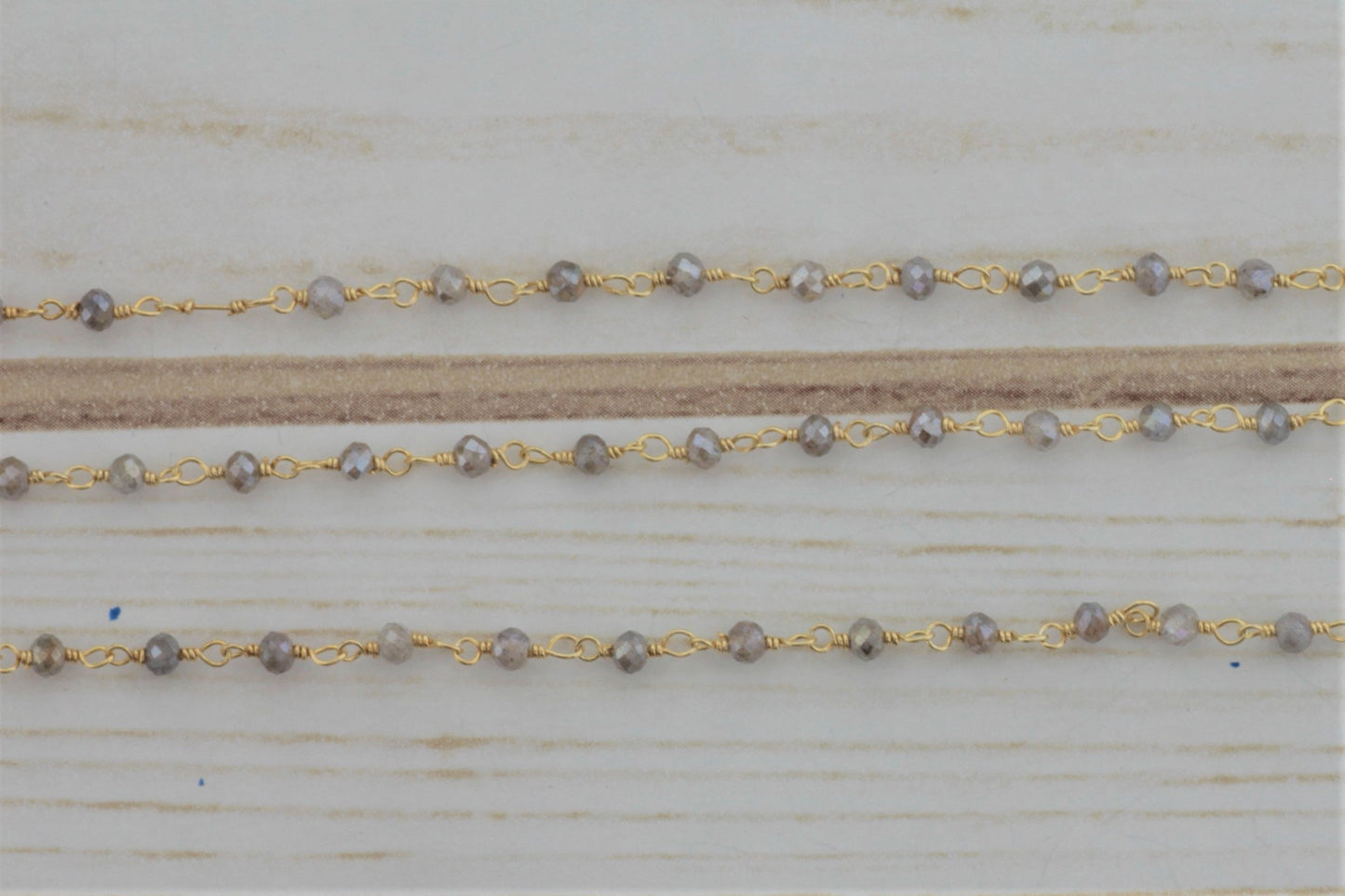 Coated Labradorite 3mm Faceted Rondelles Rosary Chain Sterling Silver with Gold Plating Wire Wrap Chain by the Foot