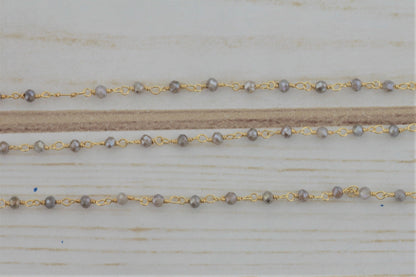 Coated Labradorite 3mm Faceted Rondelles Rosary Chain Sterling Silver with Gold Plating Wire Wrap Chain by the Foot