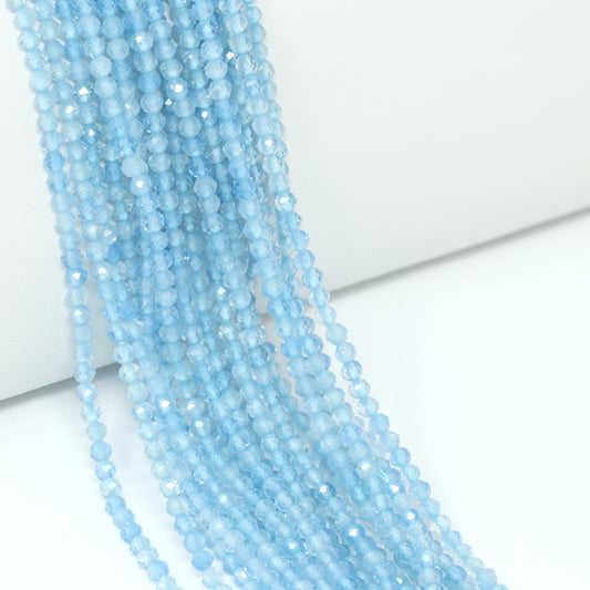 Blue Milky Aquamarine 3mm Faceted Rounds Bead Strand