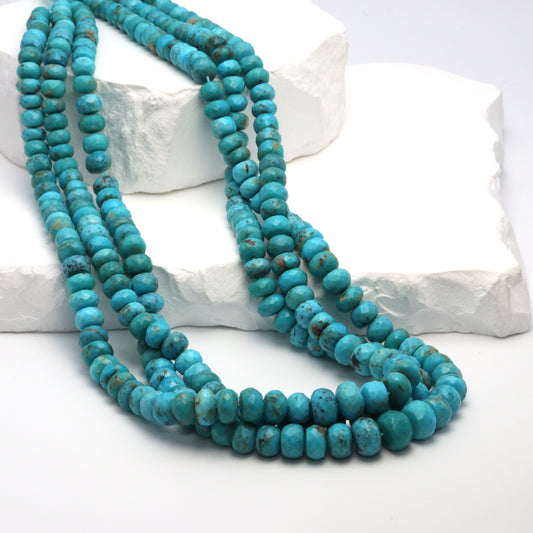 Natural Blue and Black Turquoise 6mm Faceted Rondelles