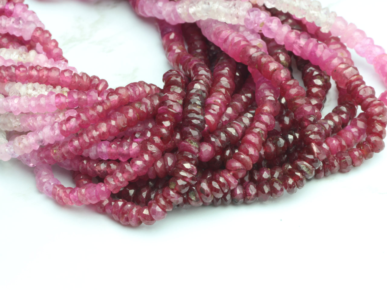 Ombre Red and Pink Ruby 3mm Faceted Rondelles