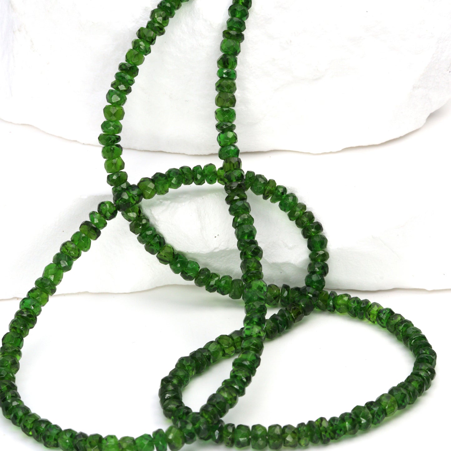 Green Chrome Diopside 3.5mm - 4.0mm Hand Faceted Rondelles Bead Strand