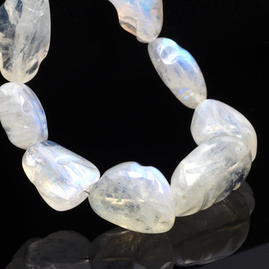 AA Blue Rainbow Moonstone 12x7mm - 20x15mm Smooth Nuggets Bead Strand