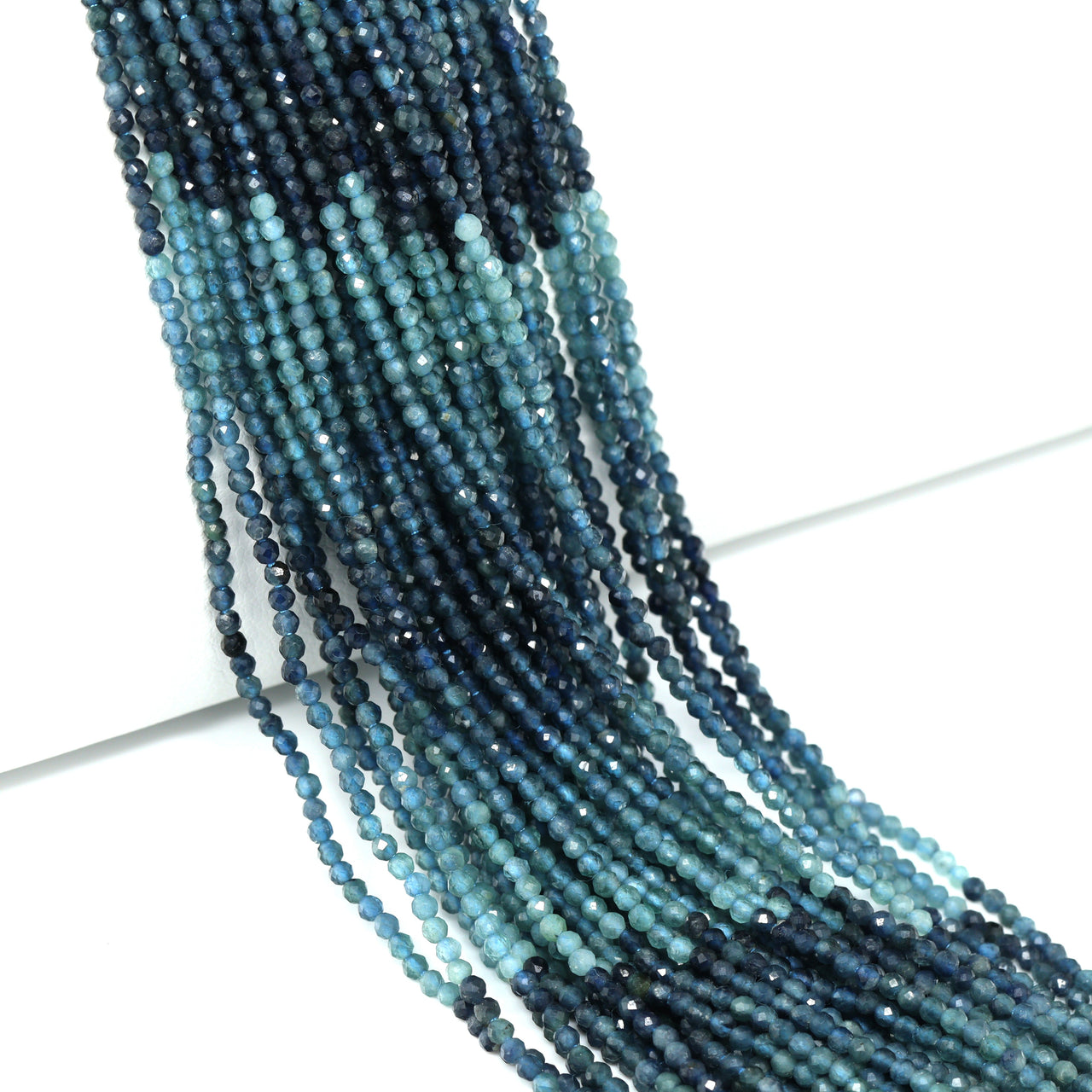 Ombre Blue Tourmaline 1.8mm Faceted Rounds Bead Strand