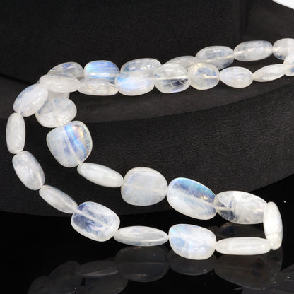 Blue Rainbow Moonstone 9x7mm - 12x10mm Smooth Nuggets Bead Strand