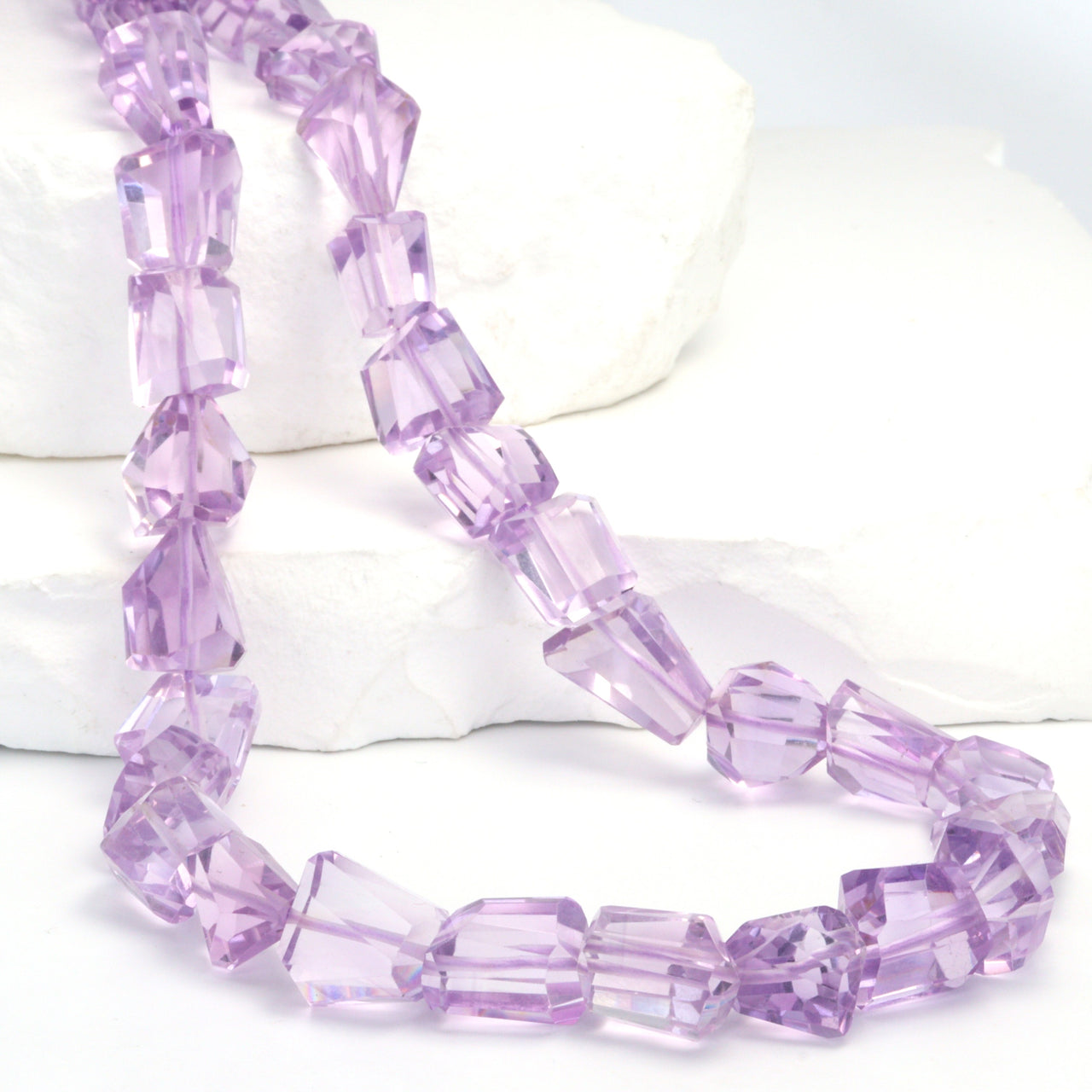 Pink Amethyst 14x7mm - 18x12mm Faceted Nuggets Bead Strand