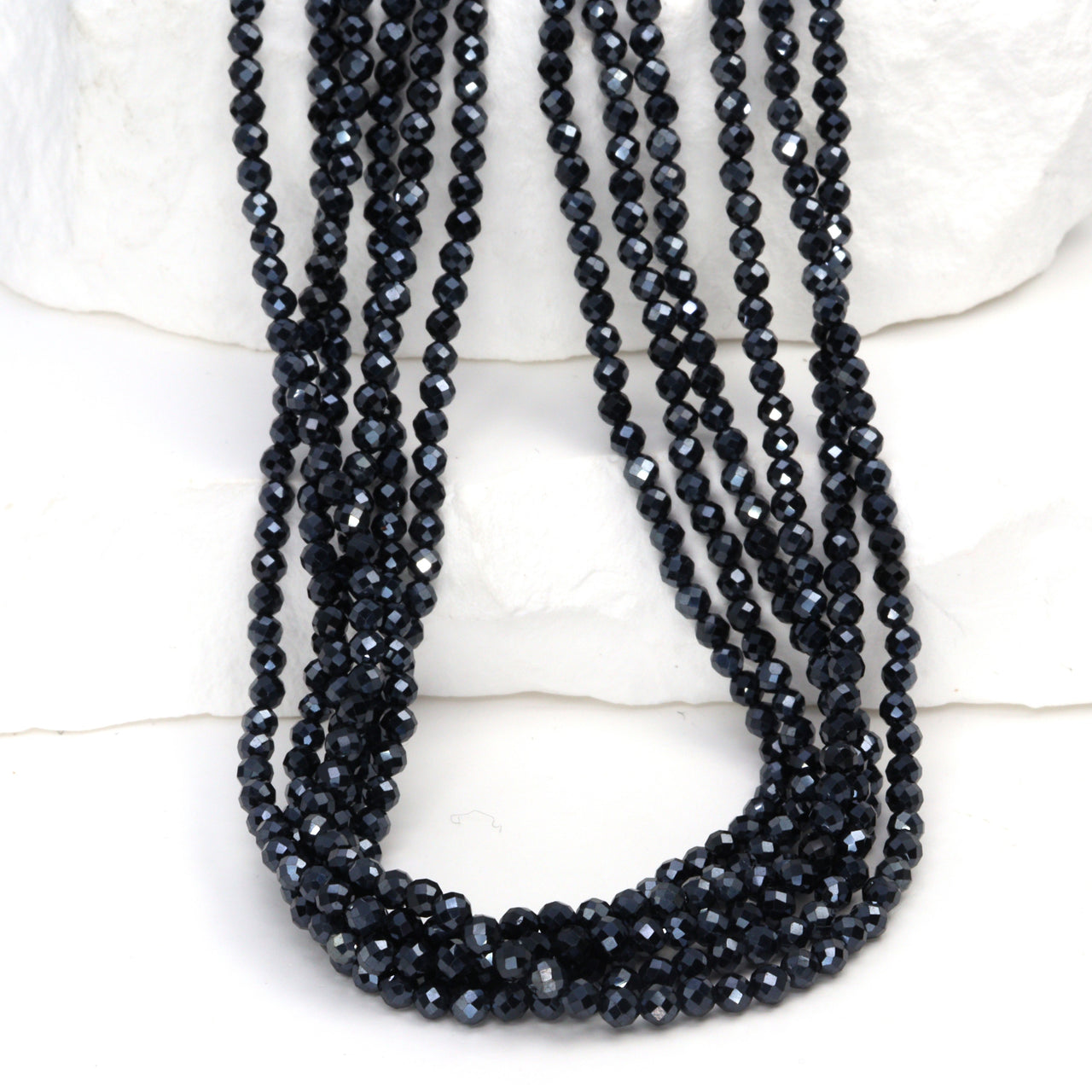 Coated Black Spinel 2.5mm Faceted Rounds Bead Strand